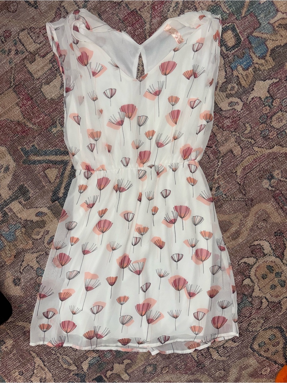 Free People White Mini Dress with Pink and Peach Floral Motif